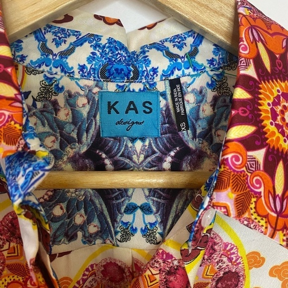 KAS Designs Multicolor Abstract Print Tie Waist Satin Shirt Dress - Picture 2 of 6